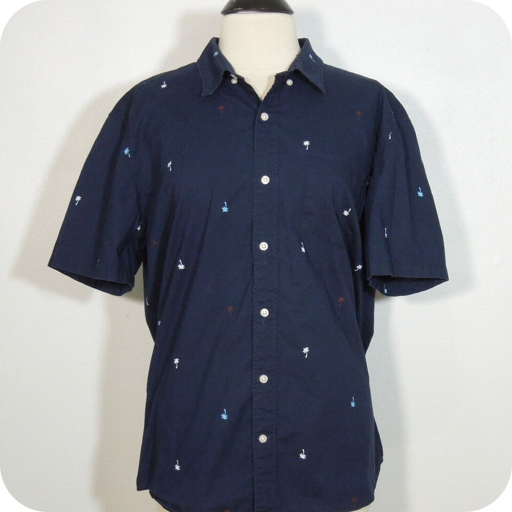 GAP Mens Casual Shirt Button Front Short Sleeves Navy Palm Print size XL
